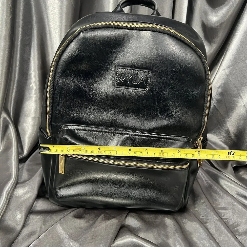Ryla Ready Diaper‎ Bag Black Gold Hardware Insulated Bottle Backpack Minimalist
